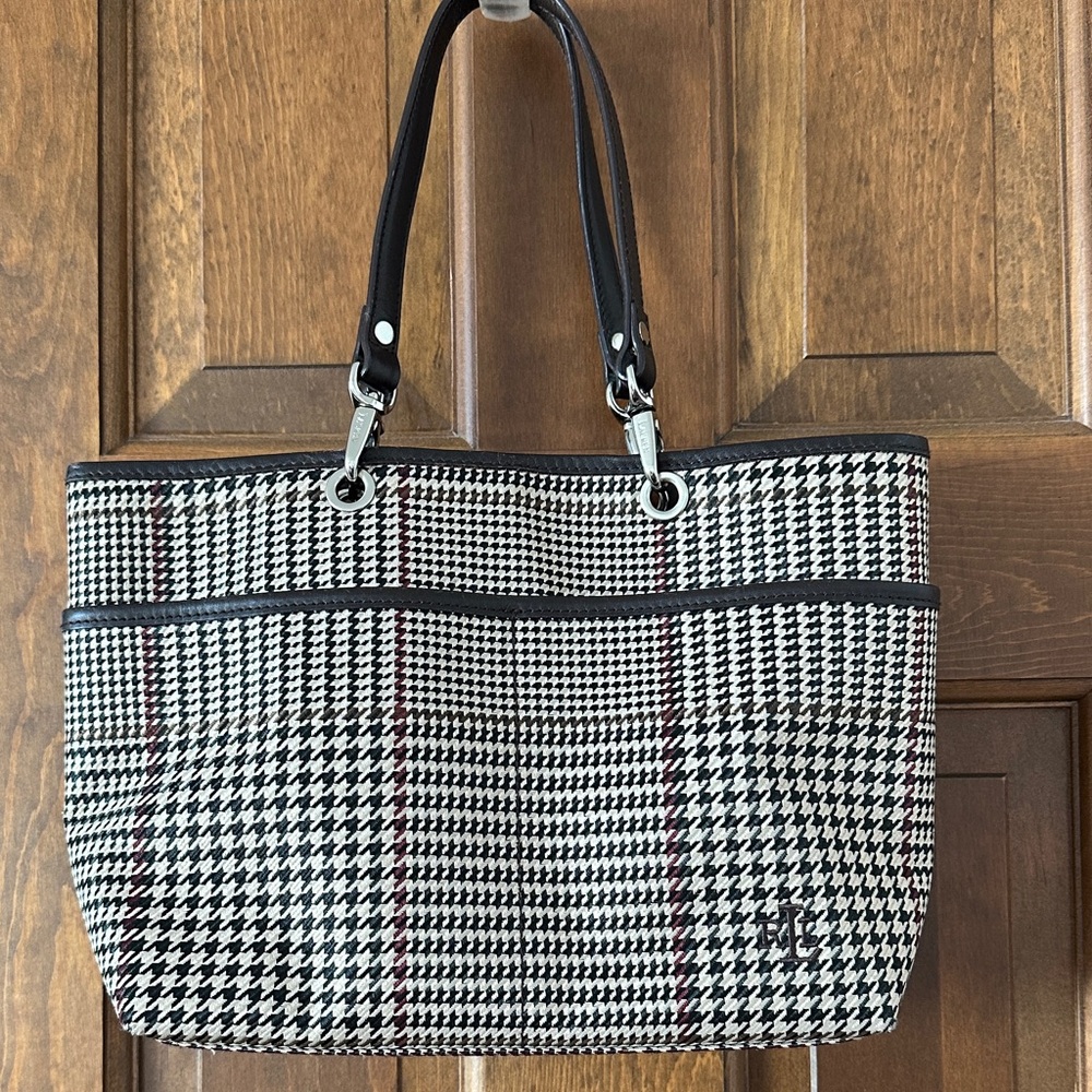 Ralph Lauren Stylish Brown and Tan Houndstooth Handbag